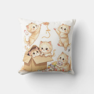 Kittens Playing in a Box Throw Pillow