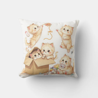 Kittens Playing in a Box Throw Pillow
