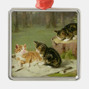 Kittens Playing Metal Ornament