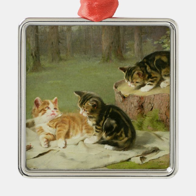 Kittens Playing Metal Ornament (Front)