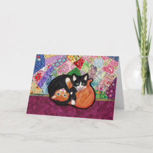 Kittens Playing On Quilt -- blank greeting card