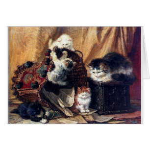 Kittens playing with basket antique painting