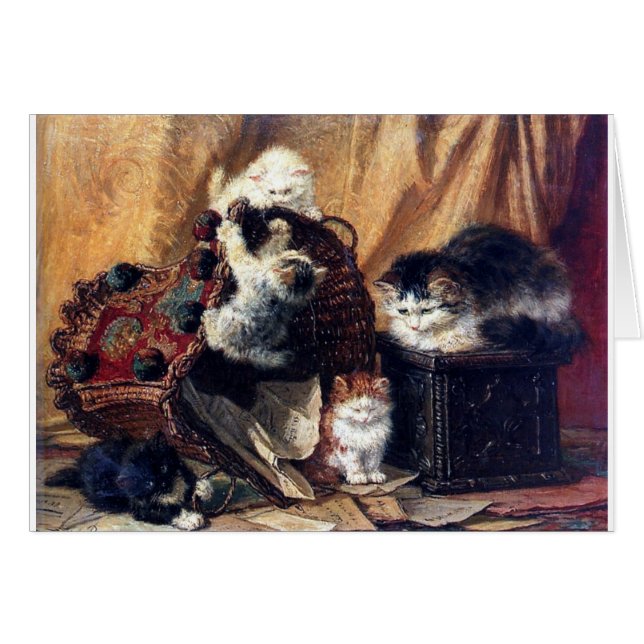 Kittens playing with basket antique painting (Front Horizontal)