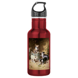 Kittens Playing with Beetles, Carl Reichert 532 Ml Water Bottle