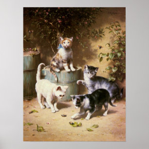 Kittens Playing with Beetles, Carl Reichert Poster