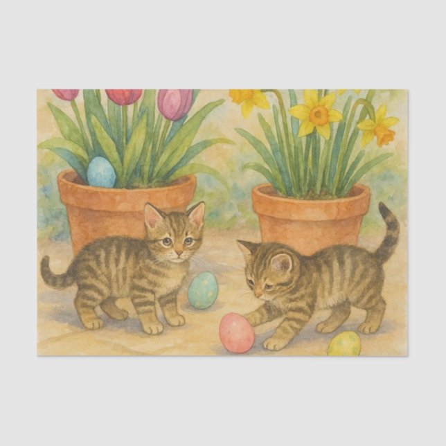Kittens Playing with Easter Eggs  Tissue Paper (Front)