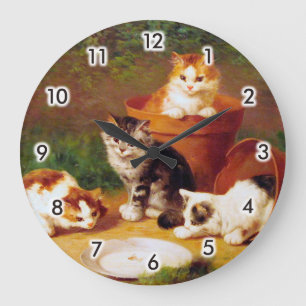 Kittens & Pots, Brunel de Neuville Large Clock