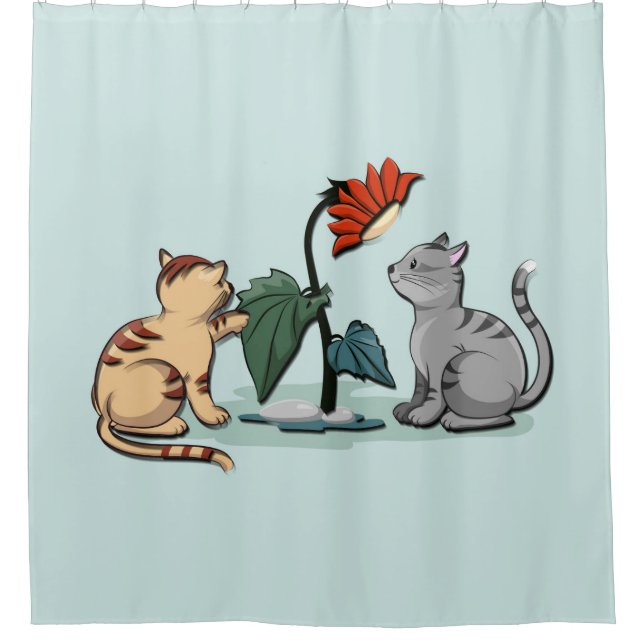 Kittens Summer Delight Flower Game Shower Curtain (Front)
