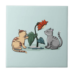 Kittens Summer Delight Seafoam Green Ceramic Tile