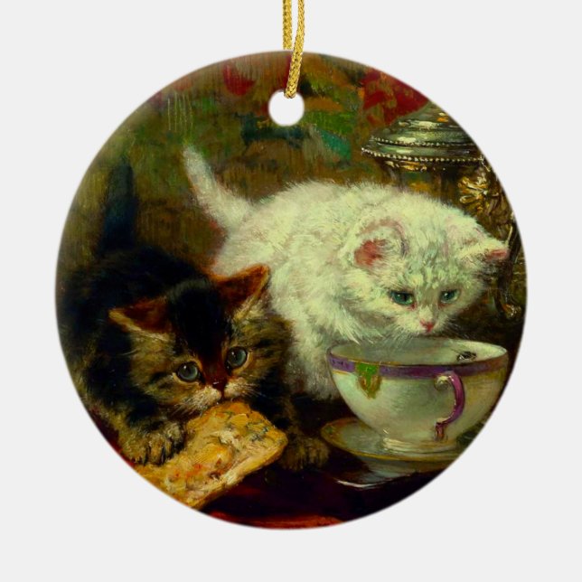 Kittens Tea Party Ceramic Ornament (Front)