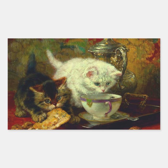 Kittens Tea Party Rectangular Sticker (Front)
