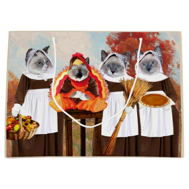 Kittens Thanksgiving Large Gift Bag (Front)