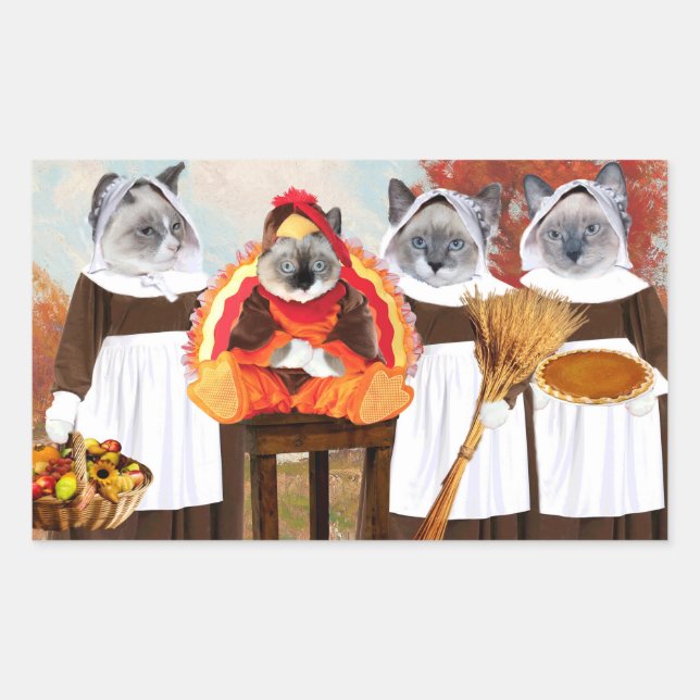 Kittens Thanksgiving Rectangle Stickers (Front)