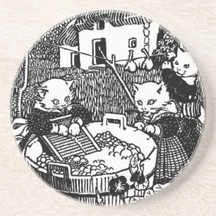 Kittens Washing Mittens Nursery Rhyme Coaster