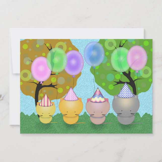 Kittens with Balloons Birthday Party Invitation (Front)