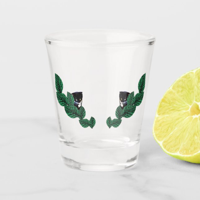 Kittens with Leaves Shot Glass (Front)