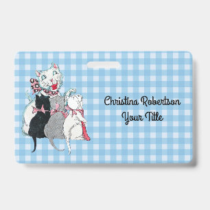 Kittens With Smiling Mother Cat Blue White Plaid ID Badge