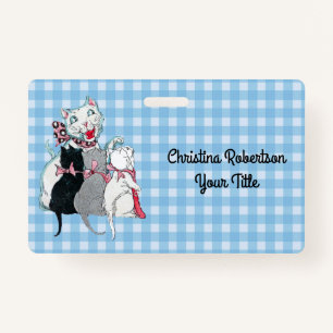 Kittens With Smiling Mother Cat Blue White Plaid ID Badge