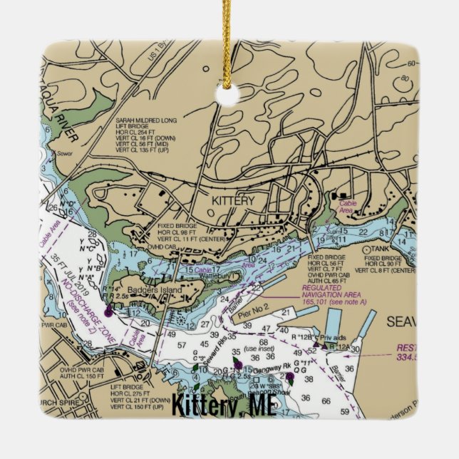 Kittery Maine Nautical Chart Ceramic Ornament (Back)