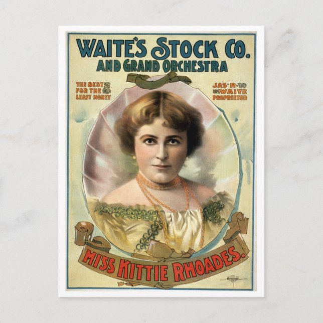 Kittie Rhoades Vintage Theatre Poster Postcard (Front)