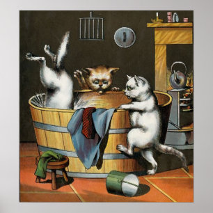 Kitties' Bath - Vintage Art Poster