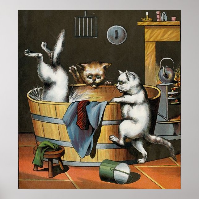 Kitties' Bath - Vintage Art Poster (Front)