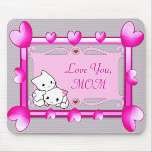 Kitties in Hearts Frame - Mother's Day Gift Mouse Pad