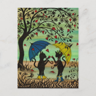 Kitties in Love, a rain shower of hearts post card