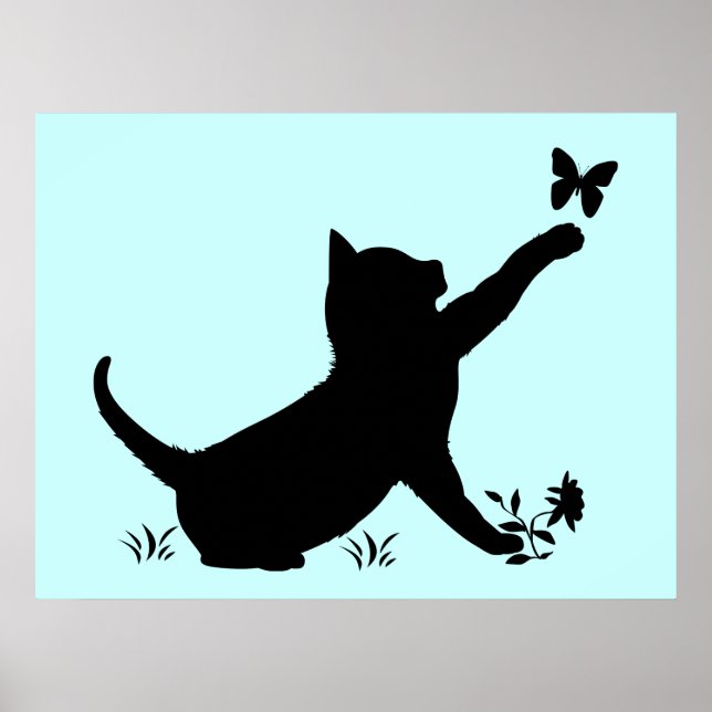 Kitties Playing with Butterflies in Silhouettes Poster (Front)