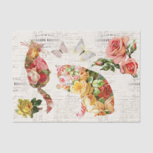 Kitties Vintage Pink Yellow Roses French Tissue Paper