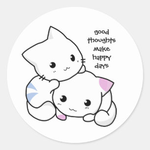 Kitttens, Good Thoughts & Happy Days Classic Round Sticker