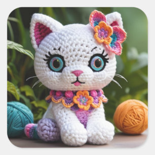 Kitty Amigurumi Crochet Doll Amazing Pastel Colour Square Sticker