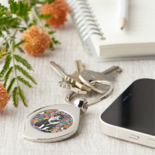 Kitty among the flowers key ring