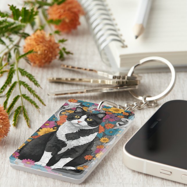 Kitty among the flowers key ring (Front Right)