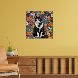 Kitty among the flowers poster