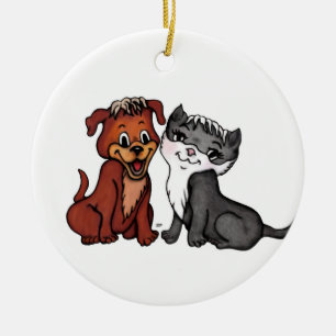 Kitty and Puppy Ceramic Ornament