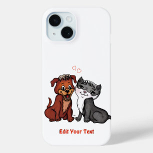 Kitty and Puppy , Edit Your Text iPhone 15 Case