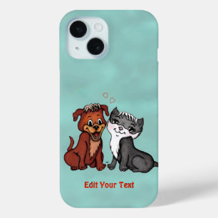 Kitty and Puppy , Edit Your Text iPhone 15 Case