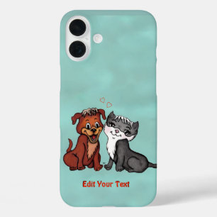 Kitty and Puppy , Edit Your Text iPhone 16 Plus Case
