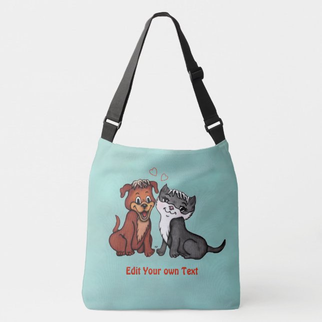 Kitty and Puppy , Edit Your Text Crossbody Bag (Front)