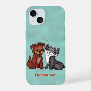 Kitty and Puppy , Edit Your Text iPhone 15 Case