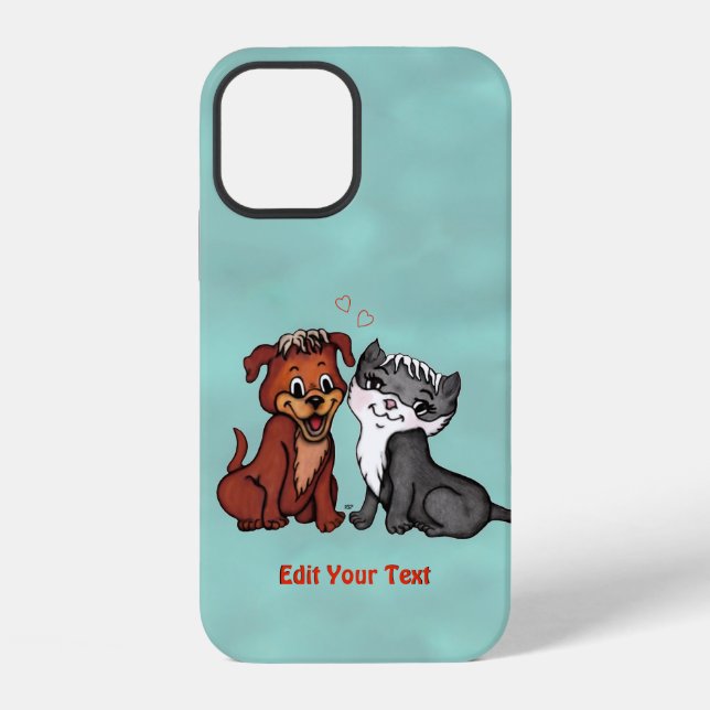 Kitty and Puppy , Edit Your Text iPhone Case (Back)