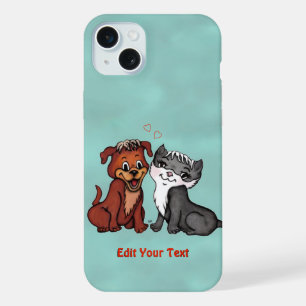 Kitty and Puppy , Edit Your Text iPhone 15 Plus Case