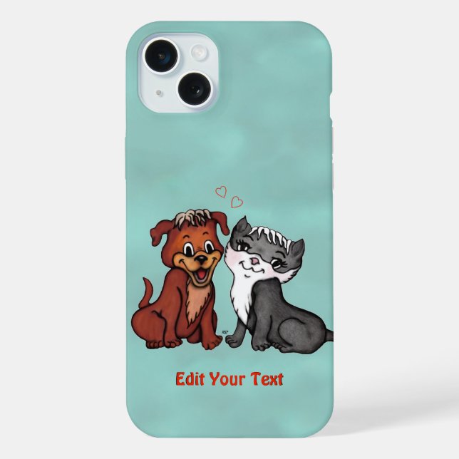 Kitty and Puppy , Edit Your Text iPhone Case (Back)