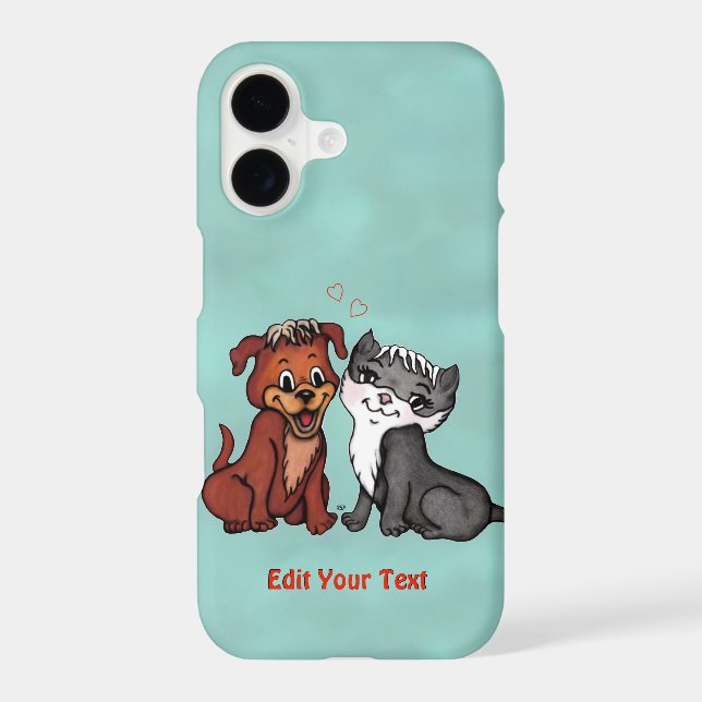 Kitty and Puppy , Edit Your Text iPhone Case (Back)