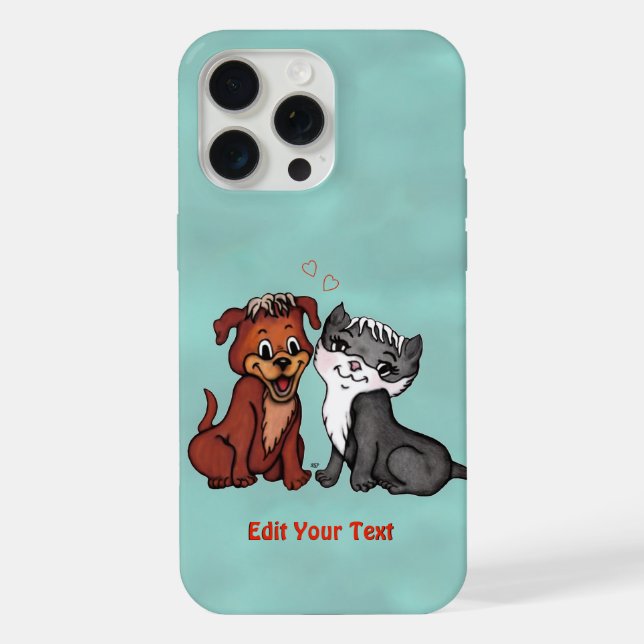 Kitty and Puppy , Edit Your Text iPhone Case (Back)