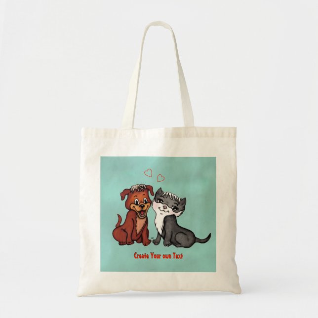 Kitty and Puppy , Edit Your Text Tote Bag (Front)