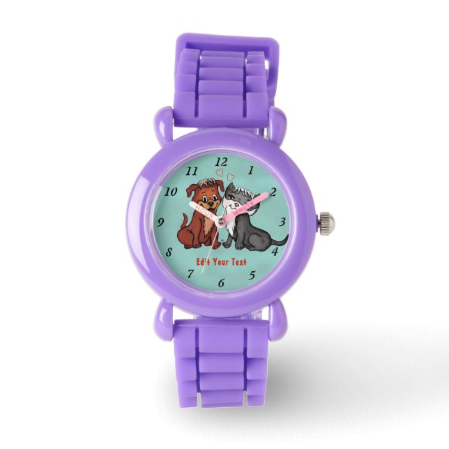 Kitty and Puppy , Edit Your Text Watch (Front)