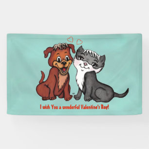 Kitty and Puppy , Happy Valentines Day! Banner