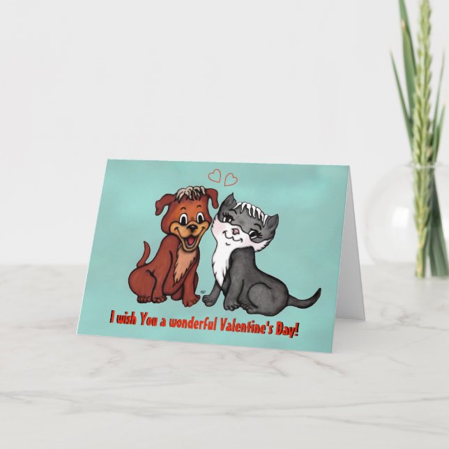 Kitty and Puppy , Happy Valentines Day! Card (Front)